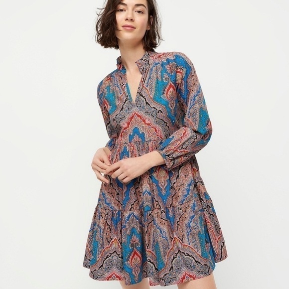 J. Crew Dresses & Skirts - J Crew Tiered Poplin Rebecca Dress Ratti Mediterranean Paisley Print Size S NEW
